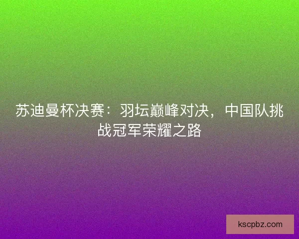 苏迪曼杯决赛：羽坛巅峰对决，中国队挑战冠军荣耀之路